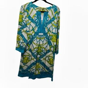 Barbara gerwit blue white green shell print resort vacation dress XL new nwt